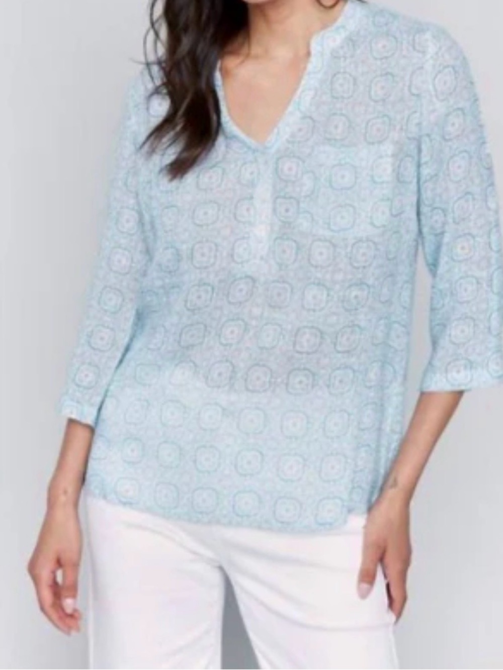 Charlie B Light Blue Printed Gauze Blouse